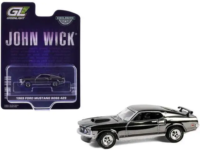 Main image of 1969 Ford Mustang Boss 429 Silver Chrome Edition with Black "John Wick" (2014) Movie 1/64 Diecast Model Car by Greenlight