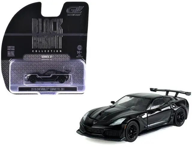 Main image of 2019 Chevrolet Corvette ZR1 Black "Black Bandit" Series 31 1/64 Diecast Model Car by Greenlight