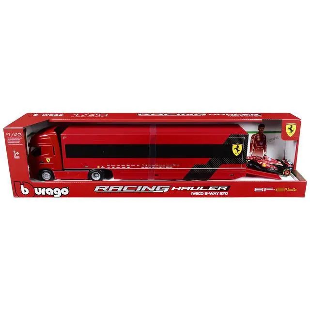 Alt view image 5 of 6 - Iveco S-Way 570 Car Transporter Red and Ferrari SF-24 #16 F1 World Championship (2024) 1/43 Diecast Model Car by Bburago