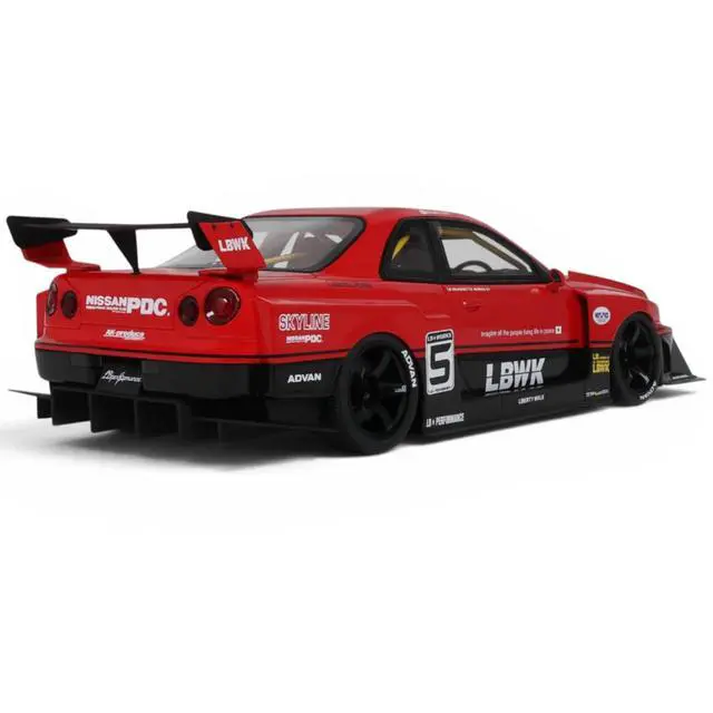 Alt view image 5 of 7 - 2020 Nissan Skyline GT-R (R34) LB-Super Silhouette RHD (Right Hand Drive) #5 Red and Black 1/18 Model Car by GT Spirit