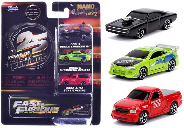 Main image of "Fast & Furious 25th Anniversary" 3 piece Set #1 "Nano Hollywood Rides" Diecast Model Cars by Jada
