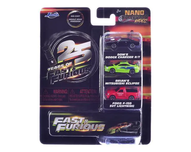 Alt view image 6 of 6 - "Fast & Furious 25th Anniversary" 3 piece Set #1 "Nano Hollywood Rides" Diecast Model Cars by Jada