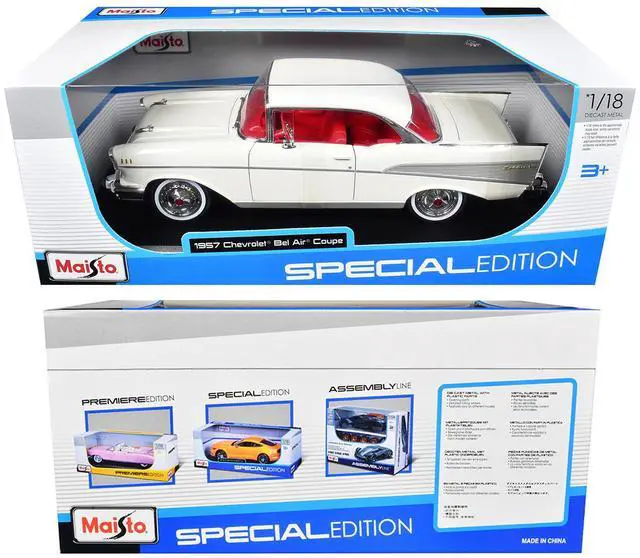 Alt view image 3 of 3 - 1957 Chevrolet Bel Air Coupe White with Red Interior "Special Edition" Series 1/18 Diecast Model Car by Maisto
