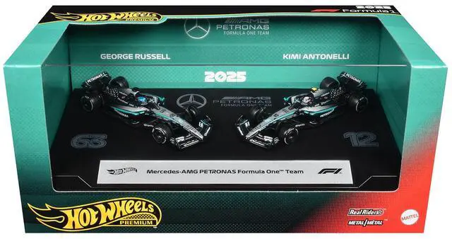 Main image of "Mercedes-AMG Petronas Formula One Team" Formula One F1 World Championship (2025) 2 Piece Set Diecast Model Cars by Hot Wheels
