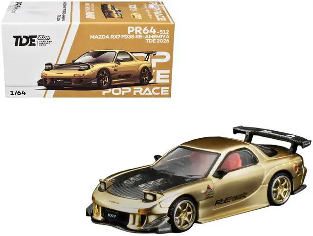Main image of Mazda RX7 (FD3S) RE Amemiya RHD Gold Metallic with Carbon Hood "Thailand Diecast Expo 2026" 1/64 Diecast Model Car by Pop Race