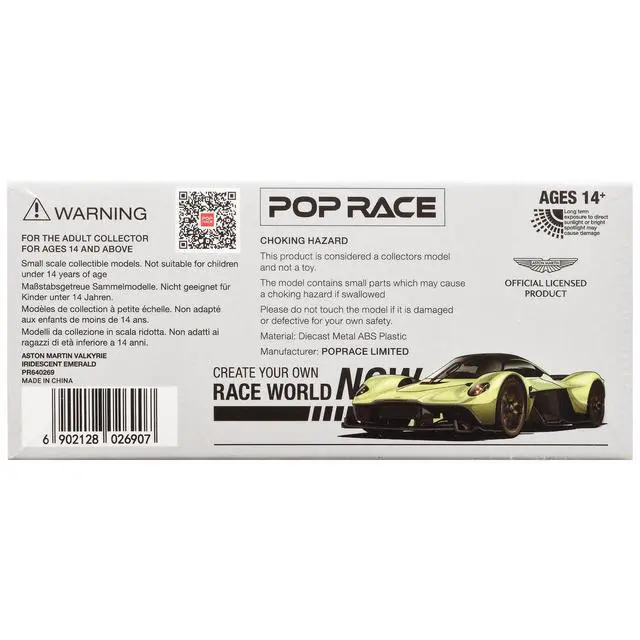 Alt view image 7 of 7 - Aston Martin Valkyrie Iridescent Emerald Metallic with Green Carbon Top 1/64 Diecast Model Car by Pop Race