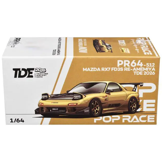 Alt view image 5 of 6 - Mazda RX7 (FD3S) RE Amemiya RHD Gold Metallic with Carbon Hood "Thailand Diecast Expo 2026" 1/64 Diecast Model Car by Pop Race