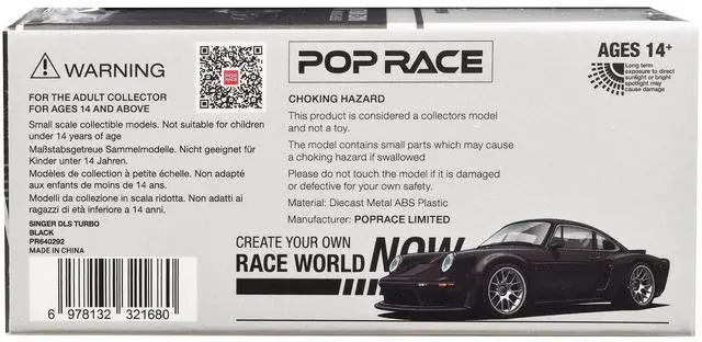 Alt view image 6 of 6 - Singer DLS Turbo Black Metallic 1/64 Diecast Model Car by Pop Race