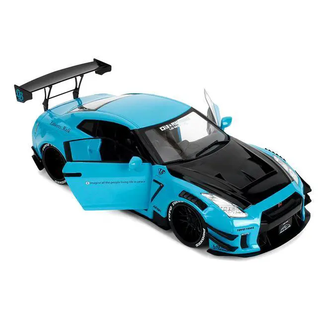 Alt view image 2 of 7 - Nissan GT-R (R35) Liberty Walk Body Kit 2.0 RHDBlue with Black Hood "Pink Slips" Series 1/18 Diecast Model Car by Jada