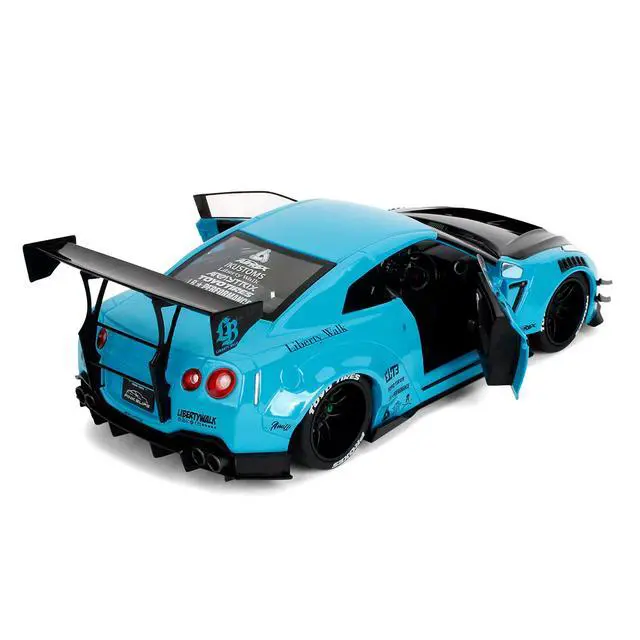 Alt view image 4 of 7 - Nissan GT-R (R35) Liberty Walk Body Kit 2.0 RHDBlue with Black Hood "Pink Slips" Series 1/18 Diecast Model Car by Jada