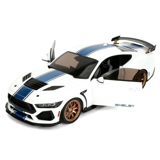 Alt view image 2 of 7 - Ford Mustang Shelby Super Snake White Metallic with Blue and Gold Wheels "Pink Slips" Series 1/18 Diecast Model Car by Jada