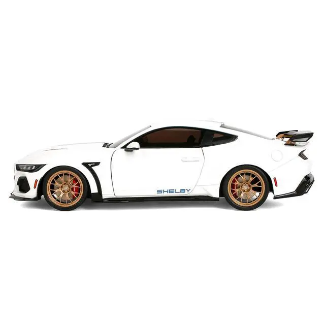 Alt view image 3 of 7 - Ford Mustang Shelby Super Snake White Metallic with Blue and Gold Wheels "Pink Slips" Series 1/18 Diecast Model Car by Jada