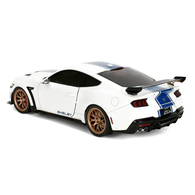 Alt view image 5 of 7 - Ford Mustang Shelby Super Snake White Metallic with Blue and Gold Wheels "Pink Slips" Series 1/18 Diecast Model Car by Jada