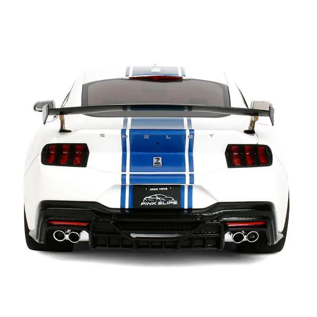 Alt view image 7 of 7 - Ford Mustang Shelby Super Snake White Metallic with Blue and Gold Wheels "Pink Slips" Series 1/18 Diecast Model Car by Jada