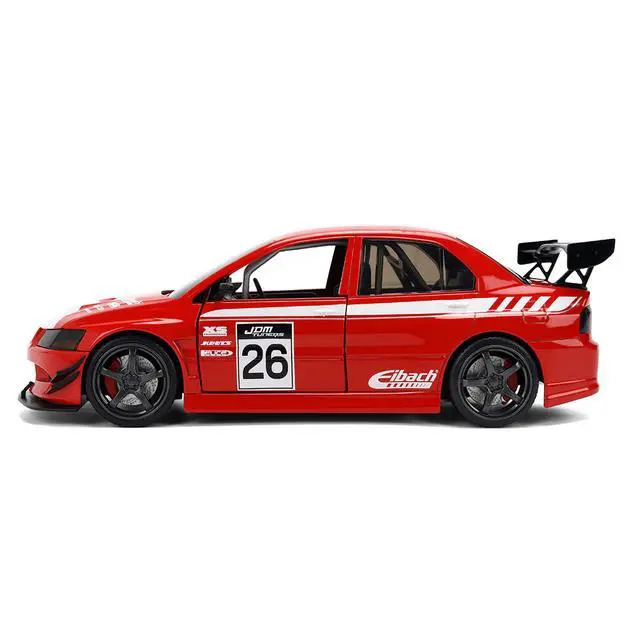 Alt view image 3 of 7 - 2006 Mitsubishi Lancer Evolution IX RHD #26 Red with White Graphics "JDM Tuners" Series 1/24 Diecast Model Car by Jada