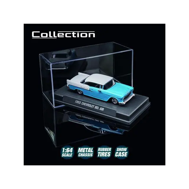 Alt view image 4 of 6 - 1955 Chevrolet Bel Air Blue and White "Collection" Series 1/64 Diecast Model Car by Majorette