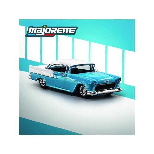 Alt view image 5 of 6 - 1955 Chevrolet Bel Air Blue and White "Collection" Series 1/64 Diecast Model Car by Majorette