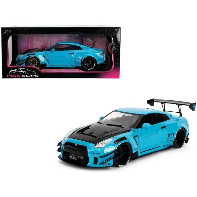 Main image of Nissan GT-R (R35) Liberty Walk Body Kit 2.0 RHDBlue with Black Hood "Pink Slips" Series 1/18 Diecast Model Car by Jada