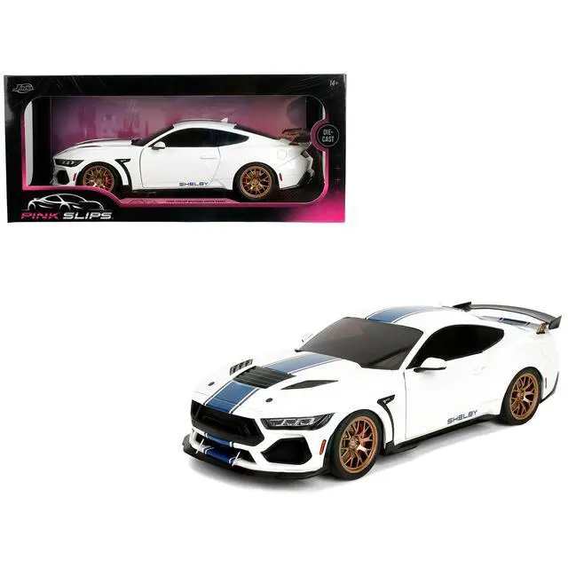 Main image of Ford Mustang Shelby Super Snake White Metallic with Blue and Gold Wheels "Pink Slips" Series 1/18 Diecast Model Car by Jada