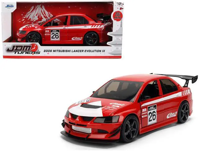 Main image of 2006 Mitsubishi Lancer Evolution IX RHD #26 Red with White Graphics "JDM Tuners" Series 1/24 Diecast Model Car by Jada
