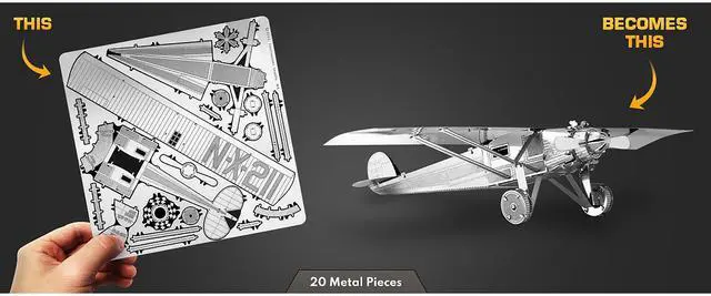 Alt view image 7 of 7 - Model Kit Spirit Of Saint Louis Monoplane Aircraft (Moderate Difficulty) Steel Model by Metal Earth