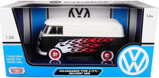 Main image of Volkswagen Type 2 (T1) Delivery Van with Flames 1/24 Diecast Car Model by Motormax
