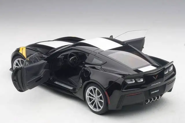 Alt view image 2 of 7 - 2017 Chevrolet Corvette C7 Grand Sport Black with White Stripe and Yellow Fender Hash Marks 1/18 Model Car by Autoart