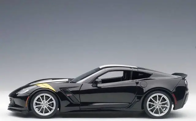 Alt view image 4 of 7 - 2017 Chevrolet Corvette C7 Grand Sport Black with White Stripe and Yellow Fender Hash Marks 1/18 Model Car by Autoart