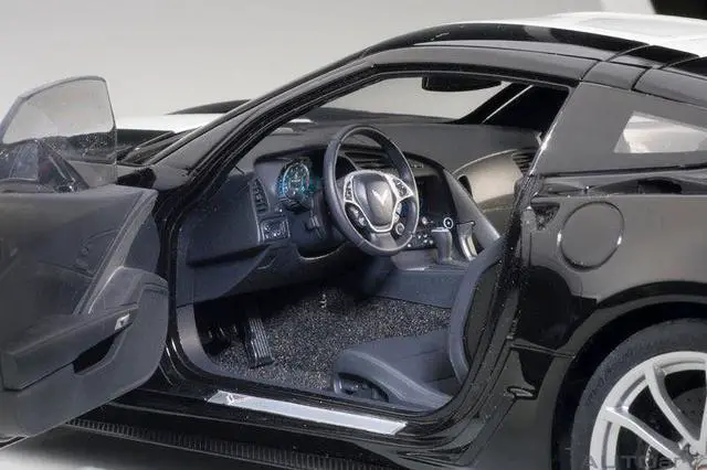 Alt view image 3 of 7 - 2017 Chevrolet Corvette C7 Grand Sport Black with White Stripe and Yellow Fender Hash Marks 1/18 Model Car by Autoart