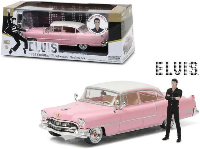 Main image of Elvis Presley's 1955 Pink Cadillac Fleetwood Series 60 with Elvis Presley Figurine 1/43 Diecast Model Car by Greenlight