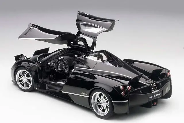 Alt view image 2 of 7 - Pagani Huayra Gloss Black with Silver Stripes and Silver Wheels 1/12 Model Car by Autoart