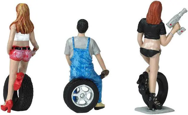 Alt view image 8 of 8 - Andie, Derek and Michele Tire Brigade 3 piece Figurine Set 1/24 by Motorhead Miniatures