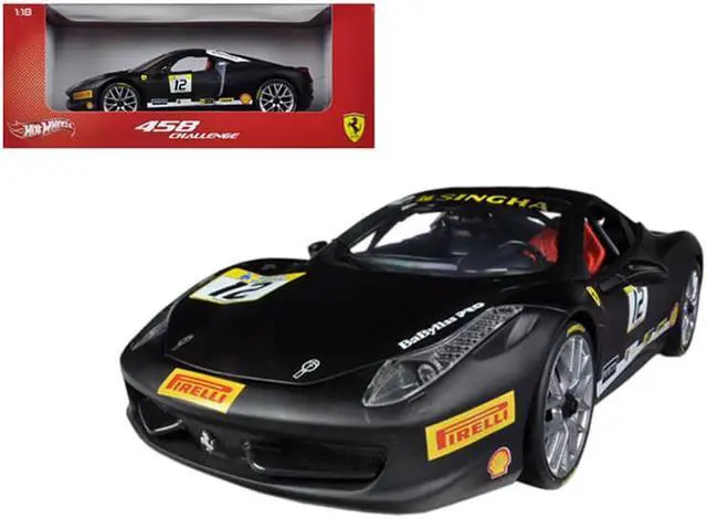 Alt view image 6 of 10 - Ferrari 458 Challenge Matt Black #12 1/18 Diecast Car Model by Hot Wheels