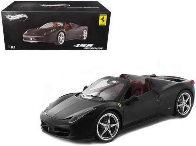Alt view image 6 of 10 - Ferrari 458 Italia Spider Matt Black Elite Edition 1/18 Diecast Car Model by Hotwheels