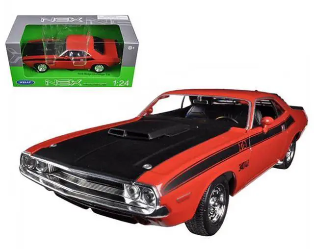 Main image of 1970 Dodge Challenger T/A Orange with Black Hood and Black Stripes "NEX Models" 1/24 Diecast Model Car by Welly