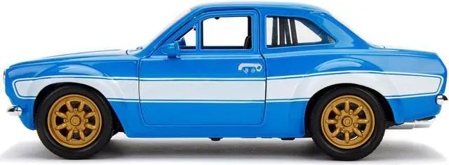 Alt view image 13 of 13 - 1970 brian's ford escort blue with white stripes fast & furious movie 1/24 diecast model car by jada 99572