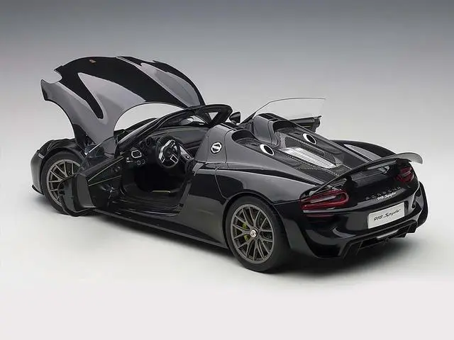Alt view image 3 of 8 - Porsche 918 Spyder Weissach Package Basalt Schwarz Black Metallic 1/12 Model Car by Autoart
