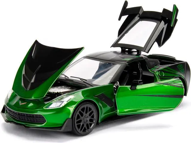 Alt view image 2 of 11 - 2016 Chevrolet Corvette Crosshairs Green From "Transformers" Movie 1/24 Diecast Model Car by Jada Metals