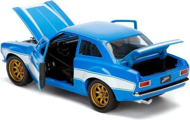 Alt view image 12 of 13 - 1970 brian's ford escort blue with white stripes fast & furious movie 1/24 diecast model car by jada 99572