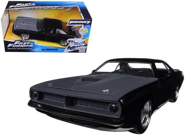 Main image of Letty's Plymouth Barracuda Matt Black Fast & Furious 7" Movie 1/24 Diecast Model Car by Jada"