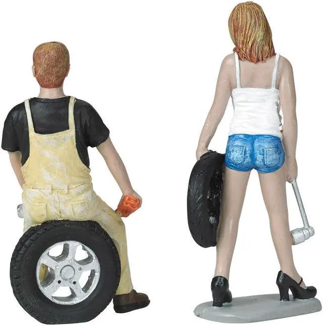 Alt view image 8 of 8 - Meg and Derek Tire Brigade 2 piece Figurine Set 1/18 by Motorhead Miniatures