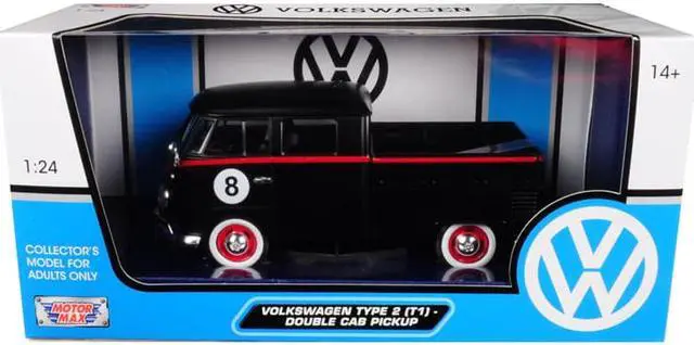 Main image of Volkswagen Type 2 (T1) Double Cab Pickup #8 Matt Black 1/24 Diecast Car Model by Motormax