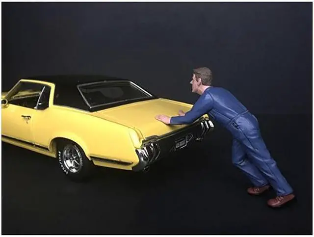 Alt view image 5 of 5 - Mechanic Darwin Pushing a Car Figurine for 1/18 Scale Models by American Diorama