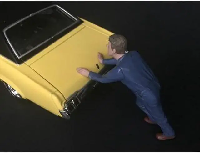 Alt view image 4 of 5 - Mechanic Darwin Pushing a Car Figurine for 1/18 Scale Models by American Diorama