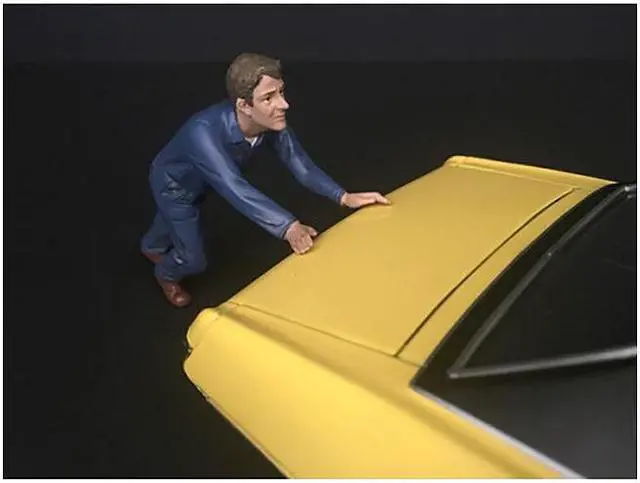 Alt view image 3 of 5 - Mechanic Darwin Pushing a Car Figurine for 1/18 Scale Models by American Diorama