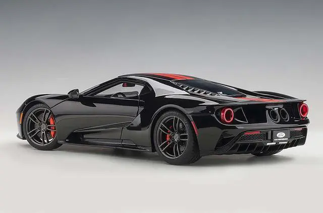 Alt view image 4 of 6 - 2017 Ford GT Shadow Black with Orange Stripes 1/18 Model Car by Autoart
