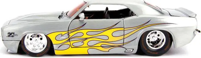 Alt view image 5 of 6 - 1969 Chevrolet Camaro Raw Metal with Yellow Flames "Bigtime Muscle" "Jada 20th Anniversary" 1/24 Diecast Model Car by Jada