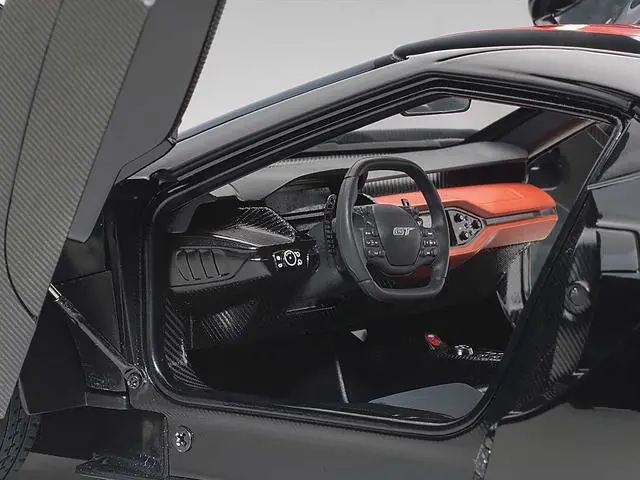 Alt view image 3 of 6 - 2017 Ford GT Shadow Black with Orange Stripes 1/18 Model Car by Autoart
