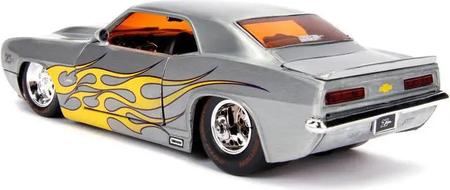 Alt view image 6 of 6 - 1969 Chevrolet Camaro Raw Metal with Yellow Flames "Bigtime Muscle" "Jada 20th Anniversary" 1/24 Diecast Model Car by Jada