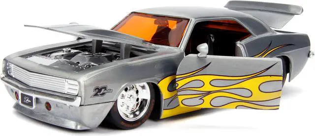 Alt view image 4 of 6 - 1969 Chevrolet Camaro Raw Metal with Yellow Flames "Bigtime Muscle" "Jada 20th Anniversary" 1/24 Diecast Model Car by Jada